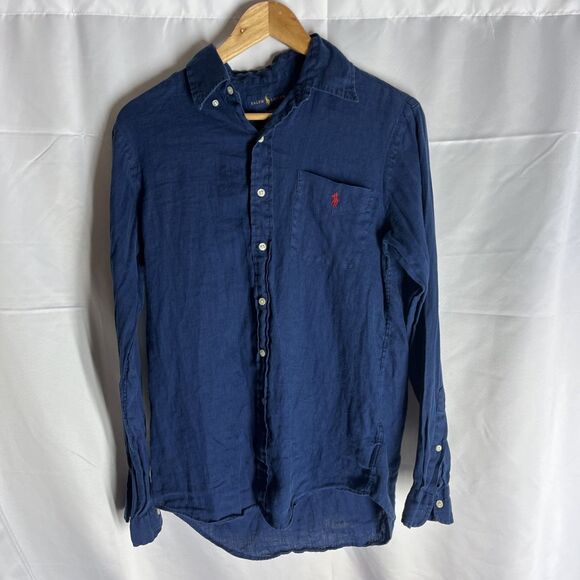 Polo Ralph Lauren Blue 100% Linen Long Sleeve Button Down Shirt Men’s Small - Picture 1 of 7
